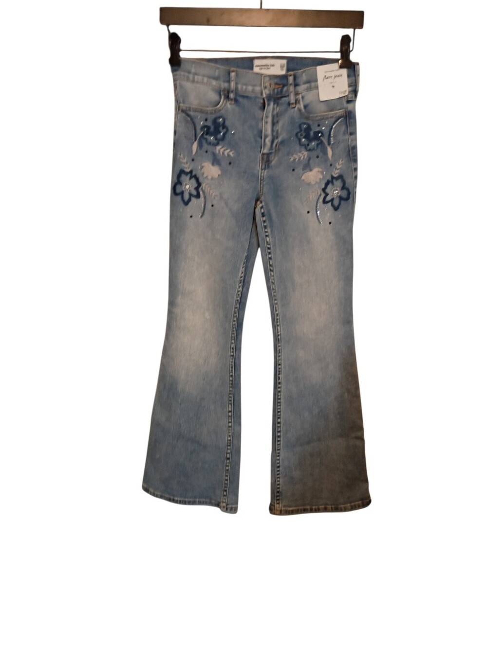 Abercrombie Kids High Rise Embroidered Flare Blue Jeans Size 11/12 Short
